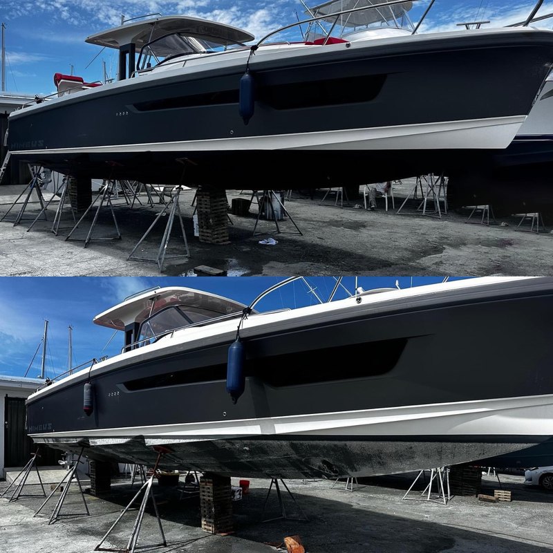 Hull cleaning and bottom paint before and after