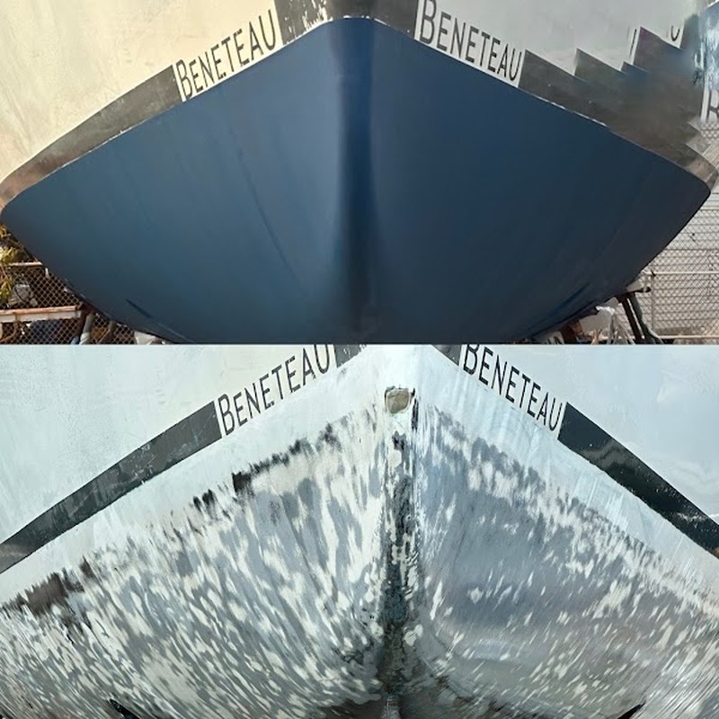 Sailboat hull bottom paint before and after