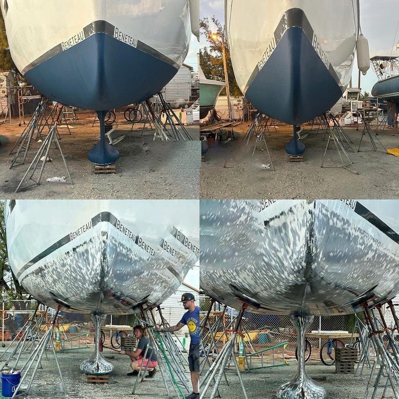 Sailboat hull stripped and repainted